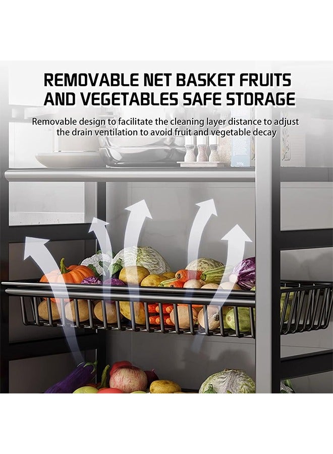 Miya 4 Tier Shelves for Storage,Storage Shelves on Wheels, Heavy Duty Standing Shelf Units, Storage Baskets Shelves for Small Spaces, With 4 Hooks, Storage Rack for Garage, Kitchen - Image 4