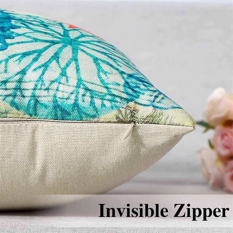 Blue Marine Life Pattern Waterproof Cushion Covers for Outdoor Patio Garden Living Room Sofa Farmhouse Decor (18x18in)-4 Pieces - Image 5