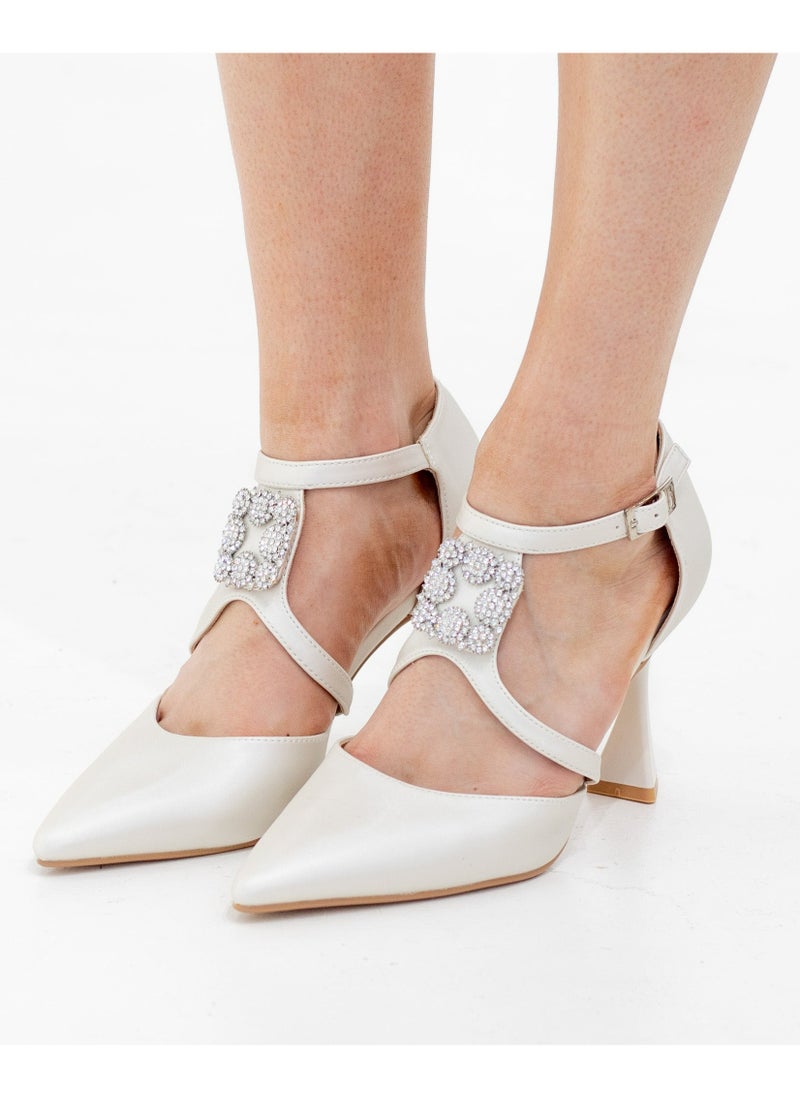 LAMARAPARIS - Vaila SATIN sqr trim cross belts open waist 9cm heel pointy white - Image 1