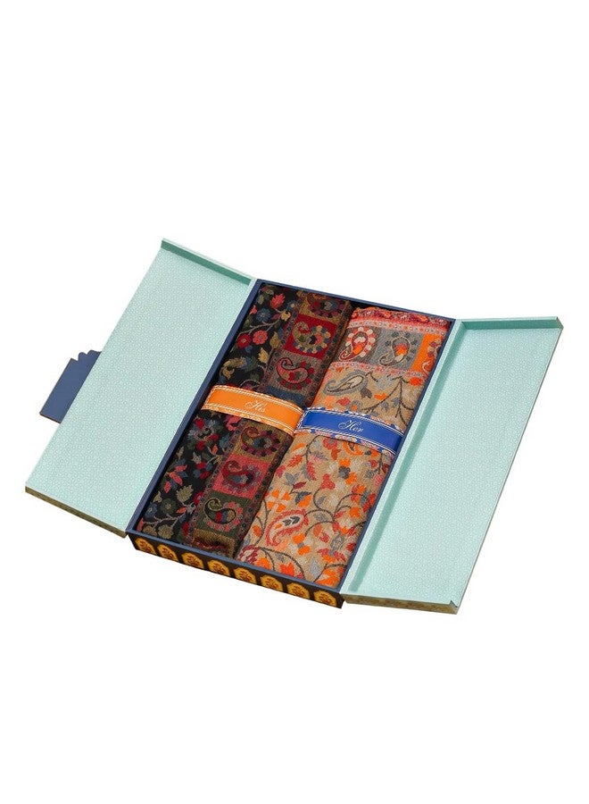 Pashmoda His and Her Gift Set of Kaani Shawls With Wooden Gift Box - Image 1