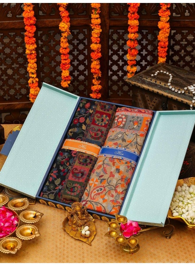 Pashmoda His and Her Gift Set of Kaani Shawls With Wooden Gift Box - Image 2