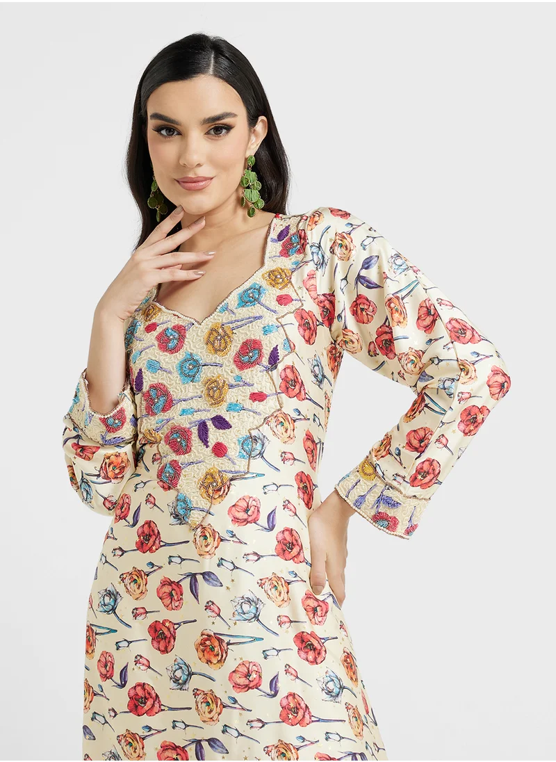 ARABIAN CLOSET Embellished Belted Jalabiya