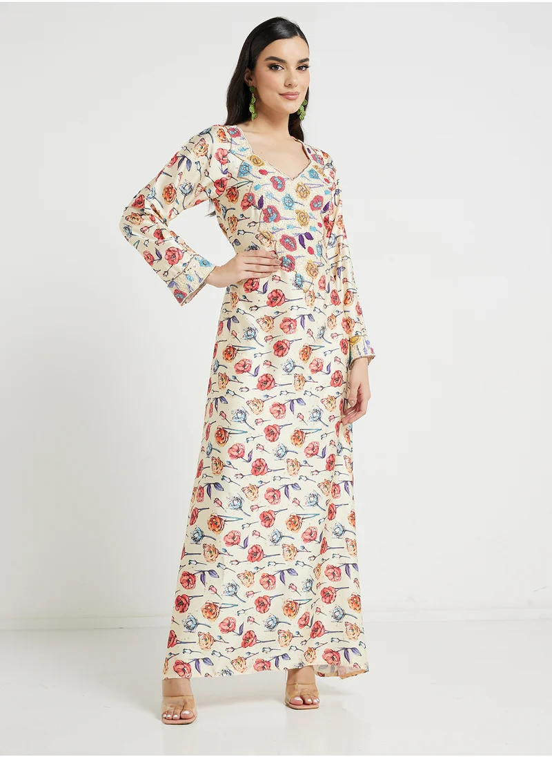 ARABIAN CLOSET Embellished Belted Jalabiya