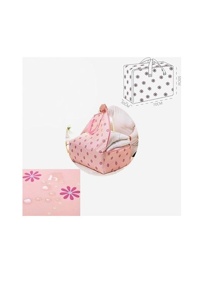 شنطة تخزين كبيرة محمولة مقاومة للماء مع سحابات، قماش اوكسفورد سميك شديد التحمل، شنطة منظمة مثالية للسفر واللحاف والبطانيات، مقاس جامبو 70 × 50 × 30 سم (ازرق فاتح مع شريط ابيض) - Image 2