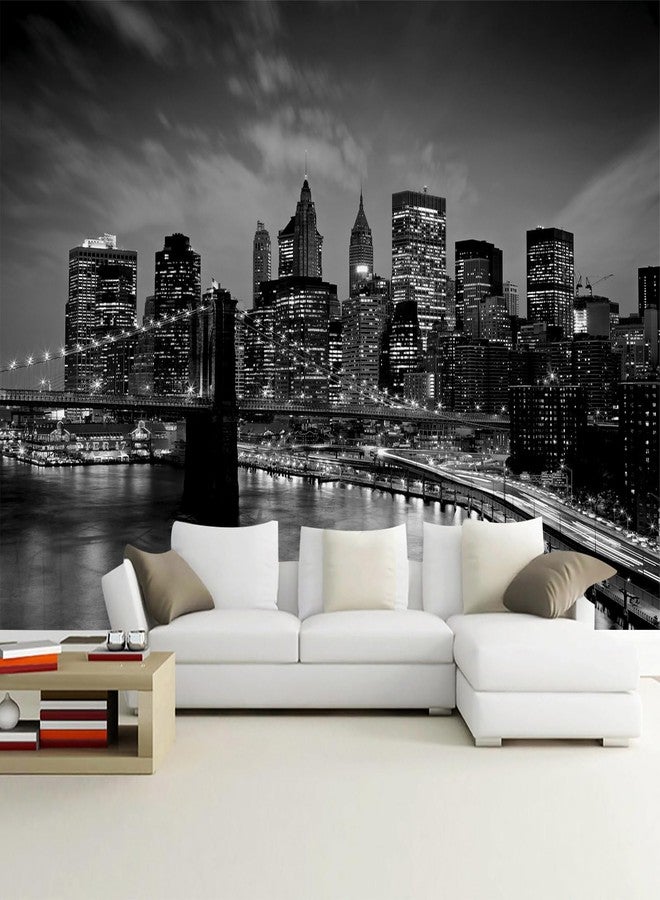 WFBHUA-Brooklyn Bridge Wall Mural Black New York City Landscape Photo Wallpaper for Living Room Bedroom(Not Peel and Stick) - Image 1