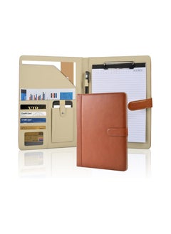 SYOSI Padfolio Clipboard Folder Portfolio, Faux Leather Legal Document Organizer with Signature Pen/Business Card Holder/Letter Size A4 Writing Pad/Mobile Phone Storage Pocket, Brown  - Image 1