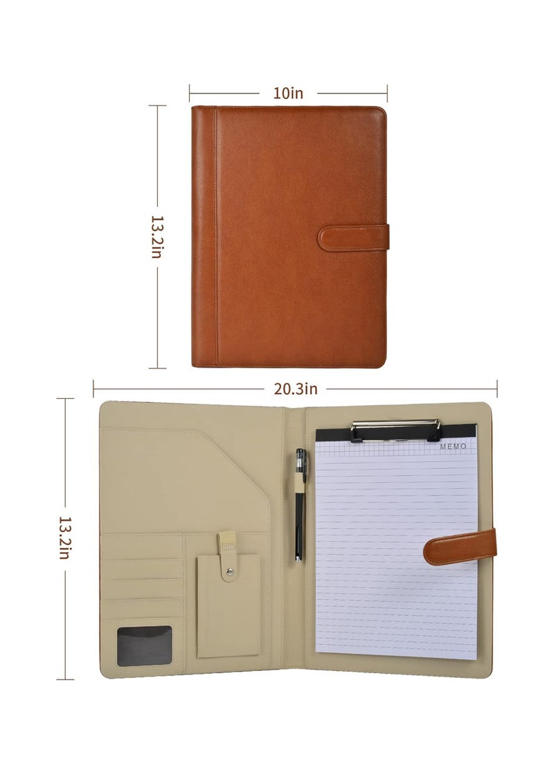 SYOSI - Padfolio Clipboard Folder Portfolio, Faux Leather Legal Document Organizer with Signature Pen/Business Card Holder/Letter Size A4 Writing Pad/Mobile Phone Storage Pocket, Brown - Image 1