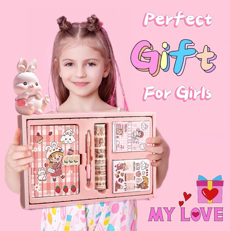 DHAVAL 73pcs Kawaii DIY Journal Kit for Teenage Girls – Scrapbook Supplies Set with Washi Tape, Stickers, Memo Notes & Carving Knife | Creative Scrapbooking & Journaling Craft Kit Gift for Teens 8-14, Birthday & Christmas - Image 5