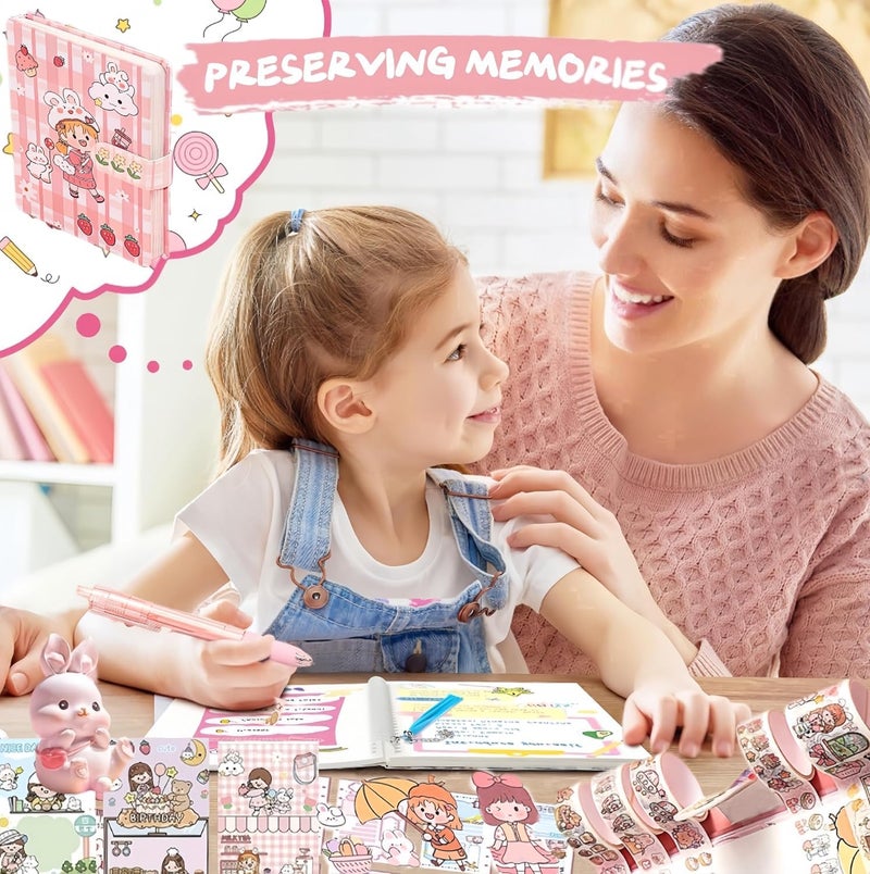 DHAVAL 73pcs Kawaii DIY Journal Kit for Teenage Girls – Scrapbook Supplies Set with Washi Tape, Stickers, Memo Notes & Carving Knife | Creative Scrapbooking & Journaling Craft Kit Gift for Teens 8-14, Birthday & Christmas - Image 2