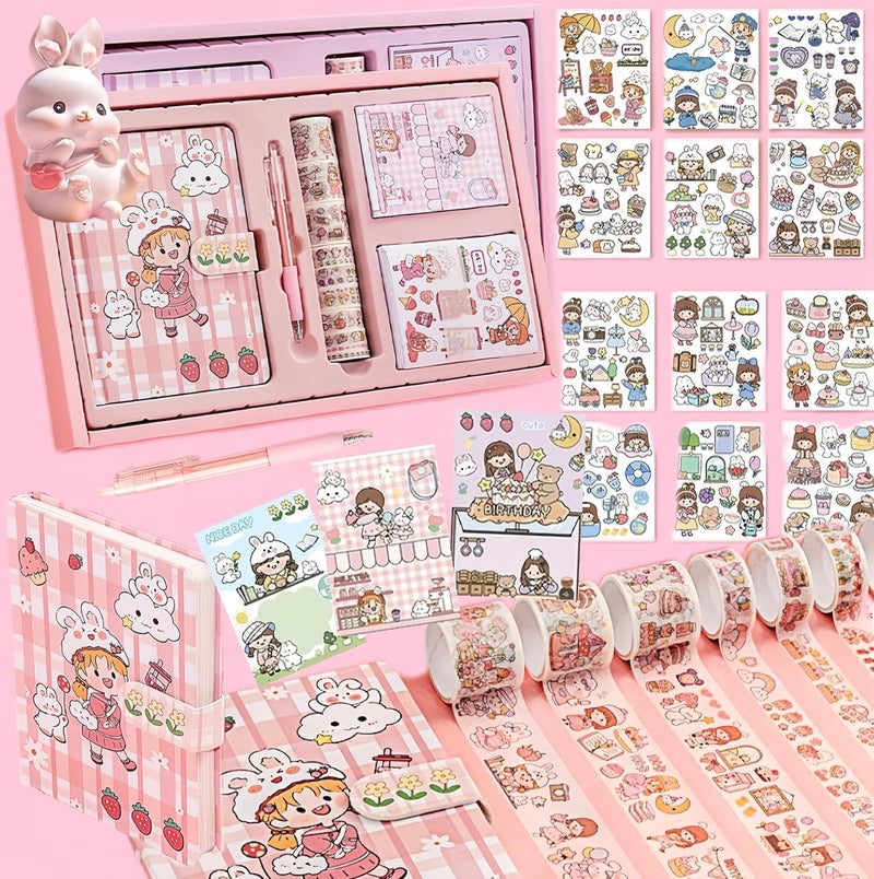 DHAVAL 73pcs Kawaii DIY Journal Kit for Teenage Girls – Scrapbook Supplies Set with Washi Tape, Stickers, Memo Notes & Carving Knife | Creative Scrapbooking & Journaling Craft Kit Gift for Teens 8-14, Birthday & Christmas - Image 3