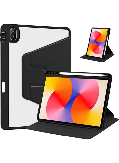 Clear Back Case Compatible with Huawei MatePad SE 11 inch 2024 with Pen Holder, 360 Degree Swivel Stand Flip Smart Tablet Cover Auto Sleep/Wake Case