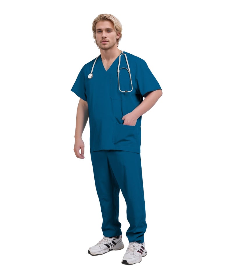 Yoweenton Scrub for Men Scrubs Medical Uniform Man Scrubs Set Medical Scrubs Top and Pantsï¼Œ5-Pocket Top and 5 Pocket Pants - Image 1
