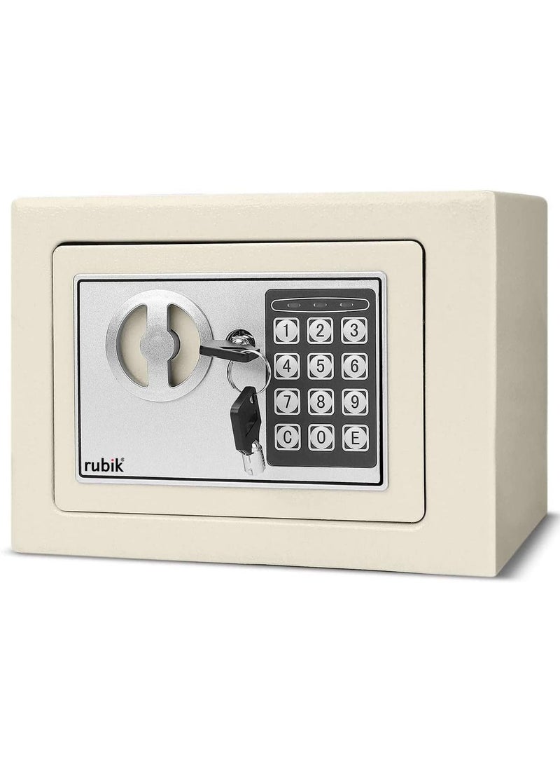 Rubik - Small Safe Box with Key and Digital Security Keypad Lock for Home Office Hotel Business Jewelry Money Cash Storage (23x17x17cm) Off White - Image 1