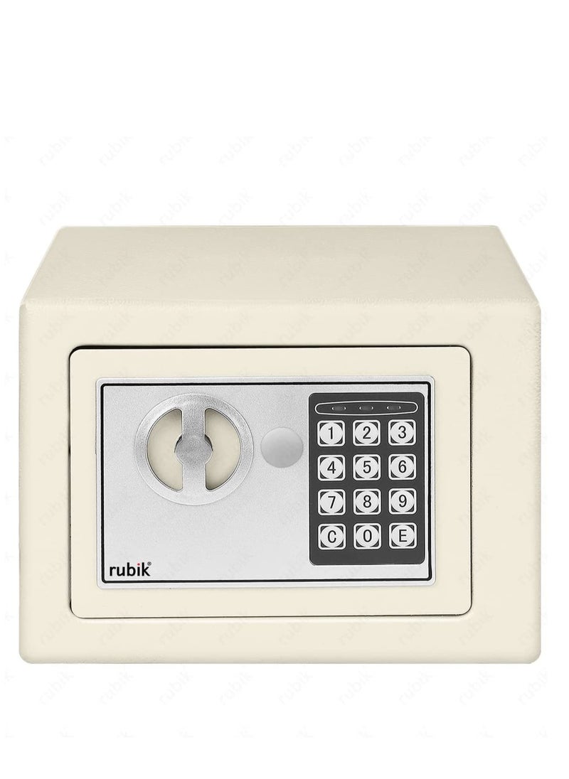 Rubik - Small Safe Box with Key and Digital Security Keypad Lock for Home Office Hotel Business Jewelry Money Cash Storage (23x17x17cm) Off White - Image 1