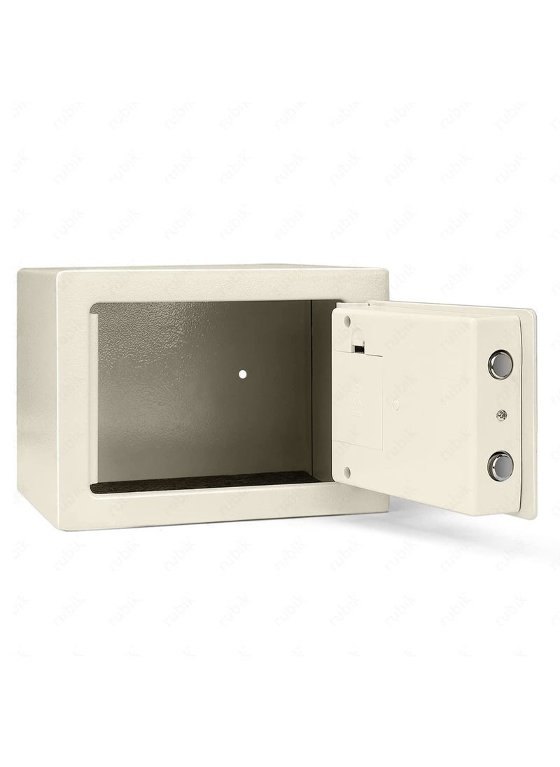 Rubik - Small Safe Box with Key and Digital Security Keypad Lock for Home Office Hotel Business Jewelry Money Cash Storage (23x17x17cm) Off White - Image 1