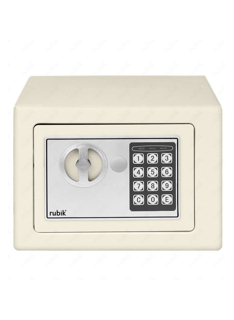 Rubik - Small Safe Box with Key and Digital Security Keypad Lock for Home Office Hotel Business Jewelry Money Cash Storage (23x17x17cm) Off White - Image 1