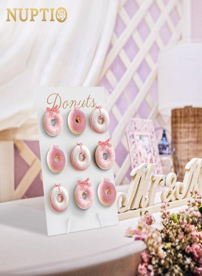 NUPTIO Donut Stand Wall Display: White Donuts Board 2pcs Wood Bagel Holder Reusable Sweet Treat Tower Rustic Doughnut Cake Stands For Party Wedding Birthday Bridal Baby Shower Decorations Supplies - Image 4