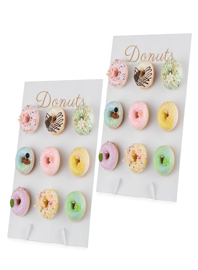 NUPTIO Donut Stand Wall Display: White Donuts Board 2pcs Wood Bagel Holder Reusable Sweet Treat Tower Rustic Doughnut Cake Stands For Party Wedding Birthday Bridal Baby Shower Decorations Supplies - Image 1