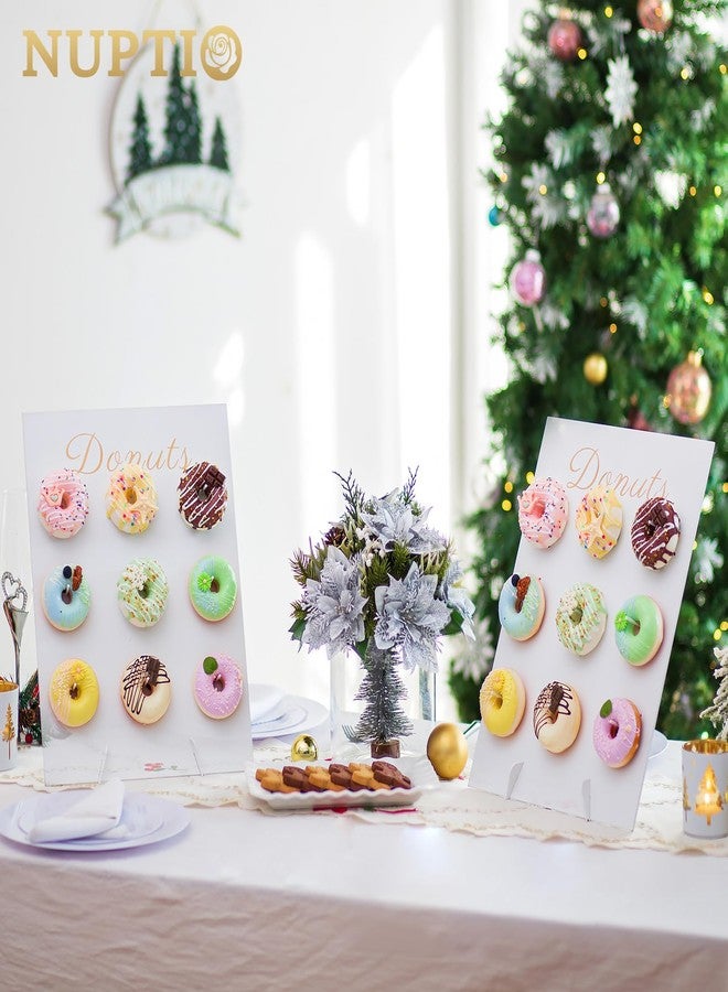 NUPTIO Donut Stand Wall Display: White Donuts Board 2pcs Wood Bagel Holder Reusable Sweet Treat Tower Rustic Doughnut Cake Stands For Party Wedding Birthday Bridal Baby Shower Decorations Supplies - Image 3