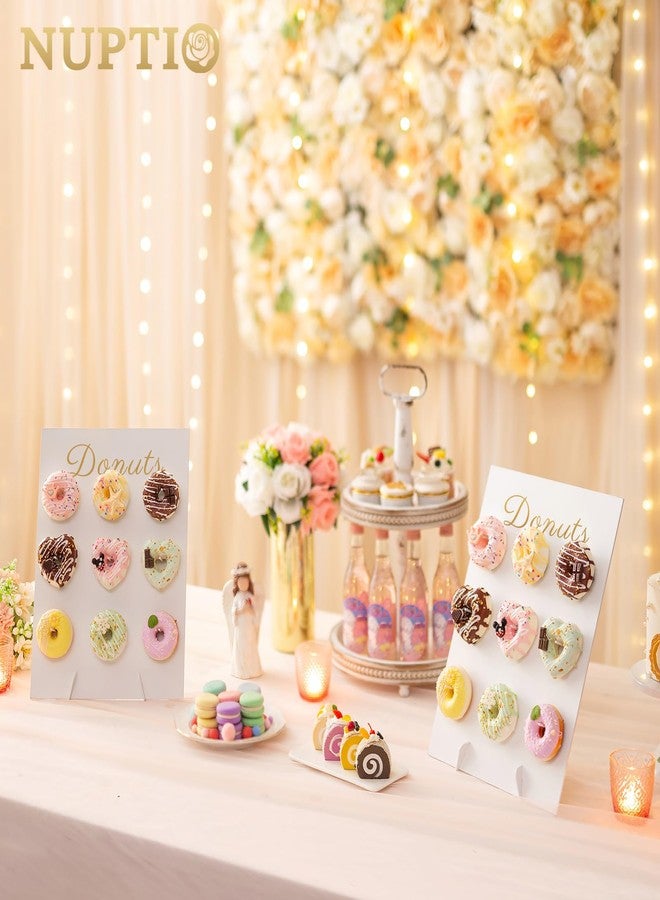 NUPTIO Donut Stand Wall Display: White Donuts Board 2pcs Wood Bagel Holder Reusable Sweet Treat Tower Rustic Doughnut Cake Stands For Party Wedding Birthday Bridal Baby Shower Decorations Supplies - Image 2