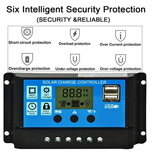 MagiDeal LCD Display 10A 20A amp Solar USB Charge Controller Regulator 12V/24V Auto Switch - 10a, One Size Solar Charge Controller 12V Solar Charger Controller - Image 5