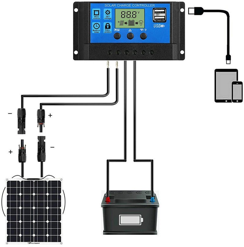 MagiDeal LCD Display 10A 20A amp Solar USB Charge Controller Regulator 12V/24V Auto Switch - 10a, One Size Solar Charge Controller 12V Solar Charger Controller - Image 3