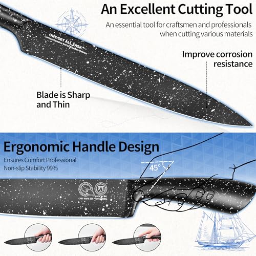 XYJ Authentic Since 1986,Knife Block Set,Kitchen Knives Set with Holder,Professional Japanese Chef Knife Set,Carving Slicing Paring Bread Knife,Steak Knives,Black Color - Image 4