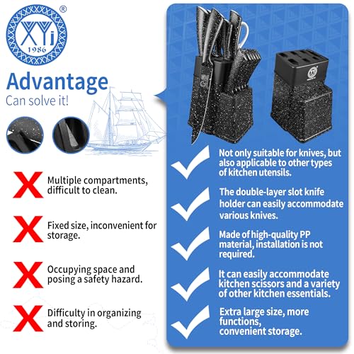 XYJ Authentic Since 1986,Knife Block Set,Kitchen Knives Set with Holder,Professional Japanese Chef Knife Set,Carving Slicing Paring Bread Knife,Steak Knives,Black Color - Image 5