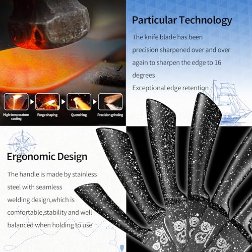 XYJ Authentic Since 1986,Knife Block Set,Kitchen Knives Set with Holder,Professional Japanese Chef Knife Set,Carving Slicing Paring Bread Knife,Steak Knives,Black Color - Image 3