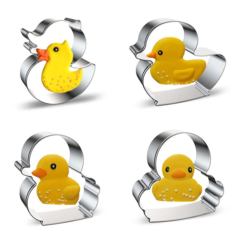 azflyife Duck Shaped Cookie Cutter Set of 4 - Cute Duck and Duckling Metal Stainless Steel Cookie Cutter Biscuit Mold for Fondant Fruit Bread Kids Birthday Party Decorations - Image 1