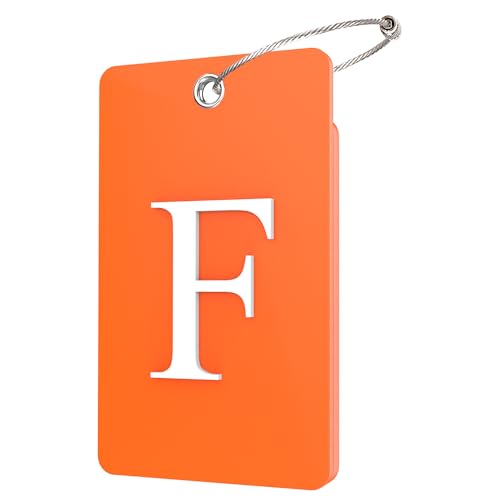 Gostwo 2 Pack Luggage Tags for Suitcases 26 Initial Letter Travel Luggage Baggage Identification Labels ID Tag Fully Bendable Tags with Stainless Steel Loop Orange Letter F - Image 1