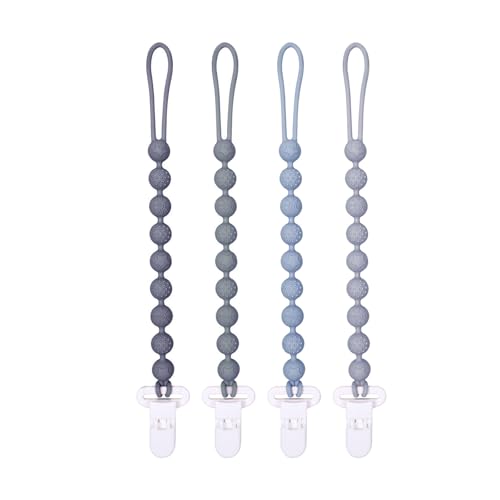 AmazingM 4 Pcs Gray Baby Silicone Teething Pacifier Clip,One-Piece Design,Round Shape,Textured Surface,BPA Free. - Image 1