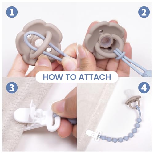 AmazingM 4 Pcs Gray Baby Silicone Teething Pacifier Clip,One-Piece Design,Round Shape,Textured Surface,BPA Free. - Image 4