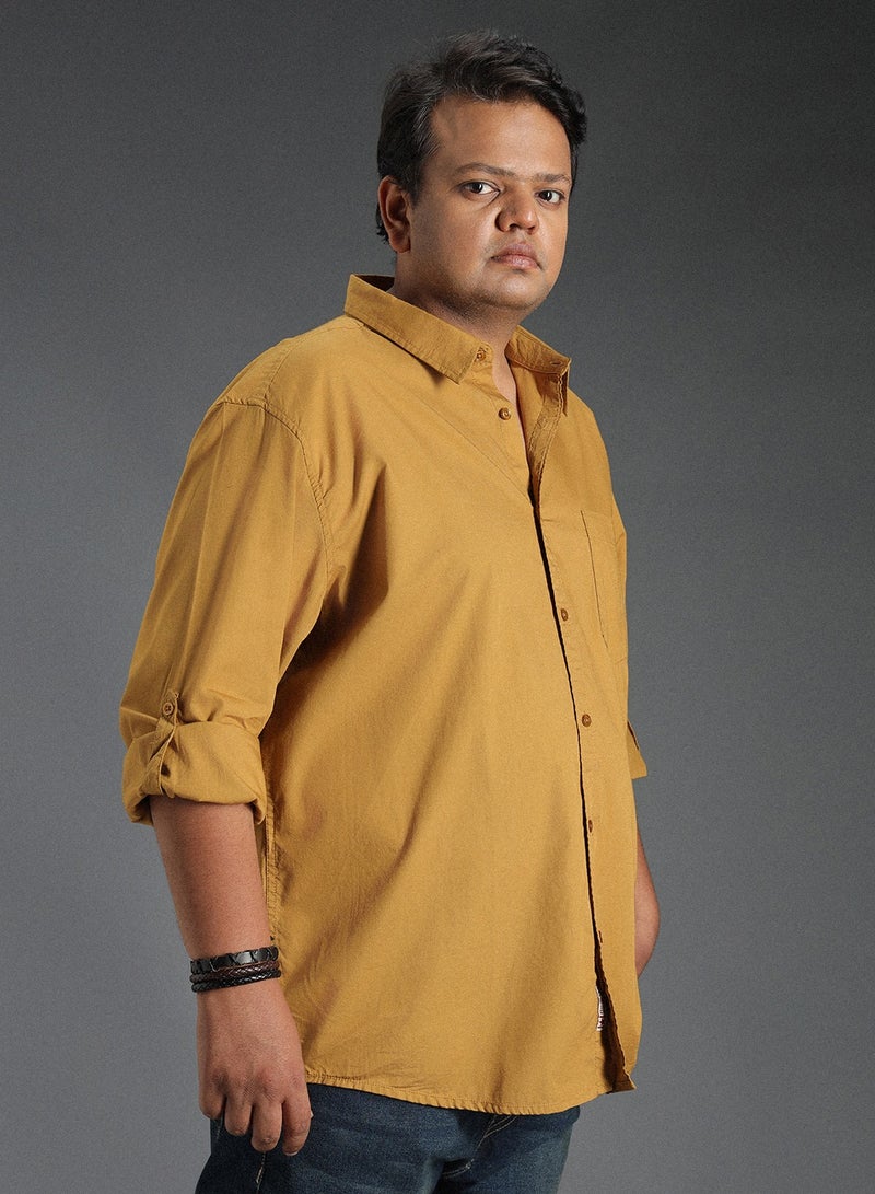 هاي ستار قميص كاجوال كلاسيكي رجالي ياقة عريضة لون كاكي 100% قطن - Image 3