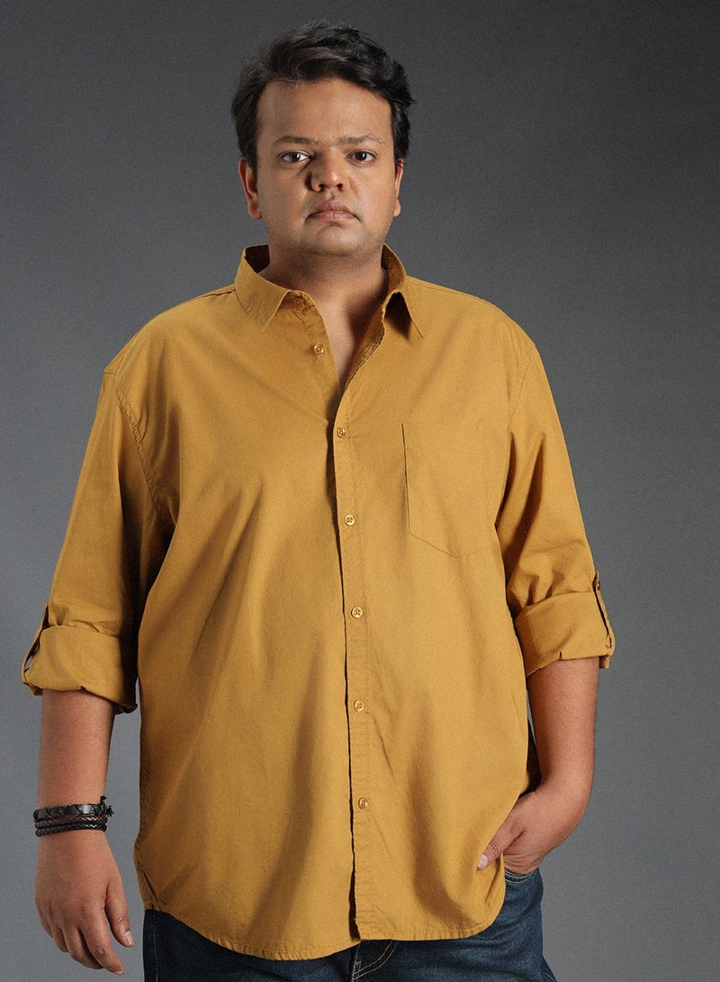 هاي ستار قميص كاجوال كلاسيكي رجالي ياقة عريضة لون كاكي 100% قطن - Image 2