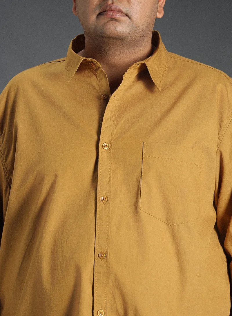 HIGH STAR Khaki Classic Spread Collar Casual Shirt for Men, 100% Cotton