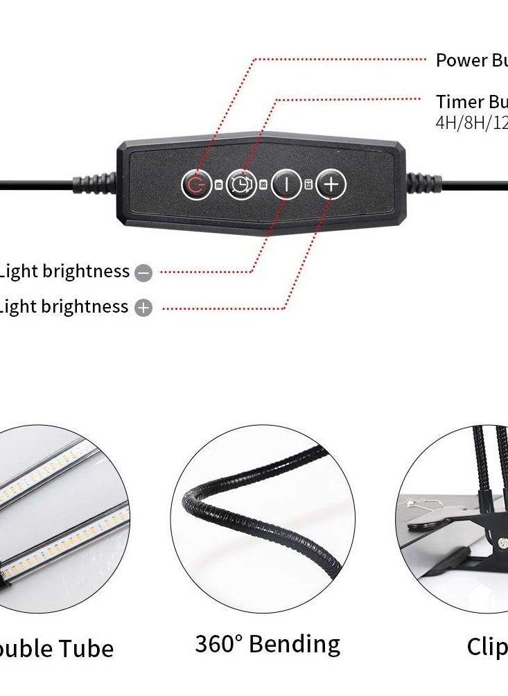 MIXDE مصباح LED للنمو، مصباح نمو النبات بمشبك كامل الطيف 6000 كلفن مع مصابيح LED بيضاء وحمراء للنباتات الداخلية، 5 مستويات قابلة للتعتيم، توقيت تشغيل تلقائي 4 8 12 ساعة  - Image 5