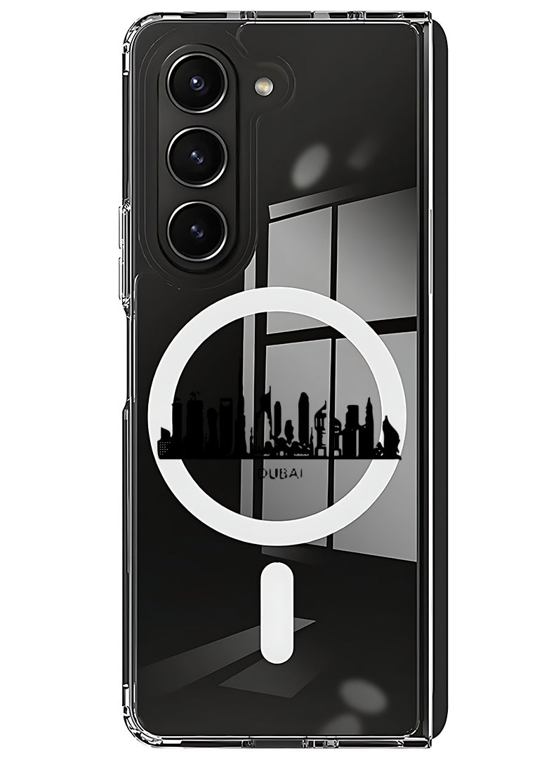 Theodor Magnetic Case for Samsung Galaxy Z Fold 5 Compatible with MagSafe Wireless Charging, Shockproof Phone Bumper Cover Dubai Skyline - Image 1