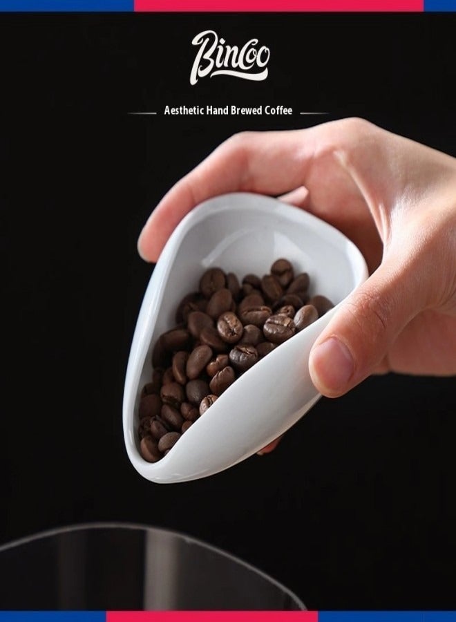 Bincoo Ceramic Coffee Scale Bean Dish – White Measuring Cup and Tray for Accurate Coffee Measurements