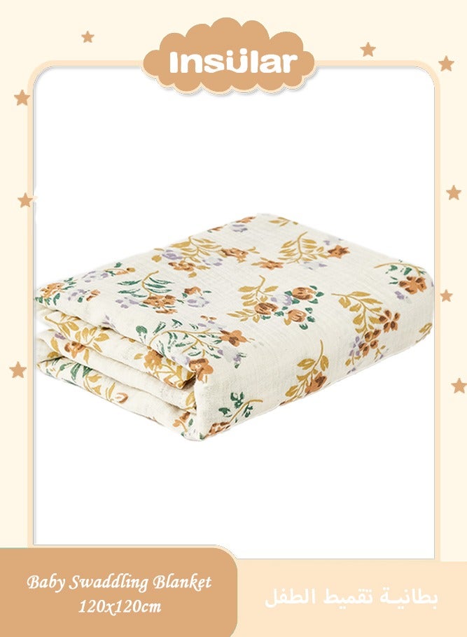 انسولار بطانيات قماط موسلين معزولة للأولاد والبنات، بطانية استقبال كبيرة، لفافة قماط ناعمة وجيدة التهوية للجنسين حديثي الولادة (زهرية). - Image 1