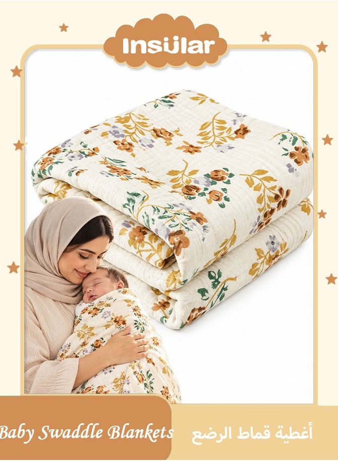 insular Muslin Swaddle Blankets for Boys and Girls, Large Receiving Baby Blanket, Soft Breathable Swaddling Wrap for Unisex Newborn (Floral) - Image 1