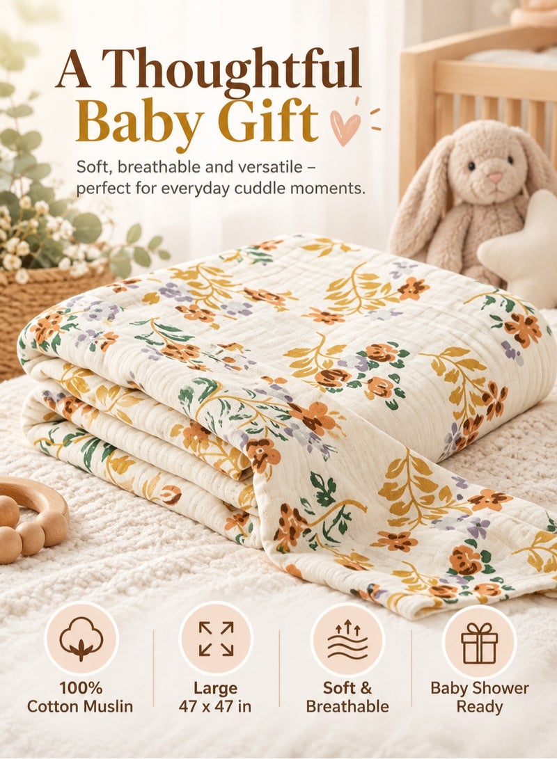 insular Muslin Swaddle Blankets for Boys and Girls, Large Receiving Baby Blanket, Soft Breathable Swaddling Wrap for Unisex Newborn (Floral) - Image 2