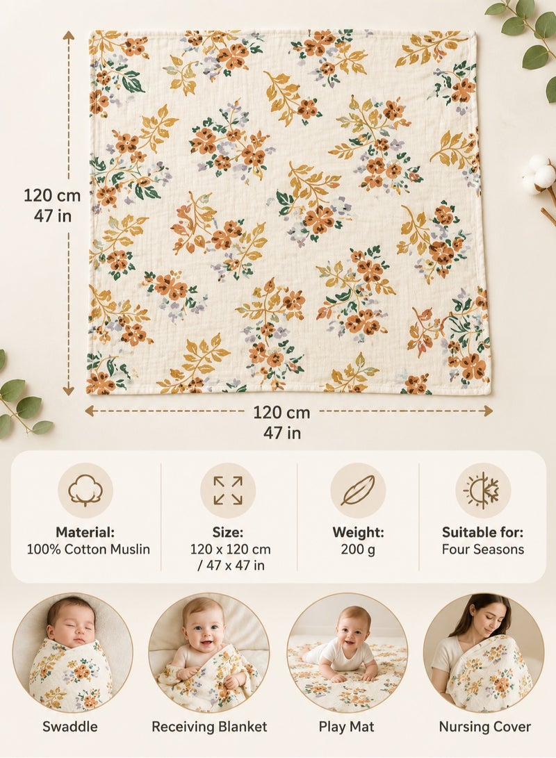 insular Muslin Swaddle Blankets for Boys and Girls, Large Receiving Baby Blanket, Soft Breathable Swaddling Wrap for Unisex Newborn (Floral) - Image 3