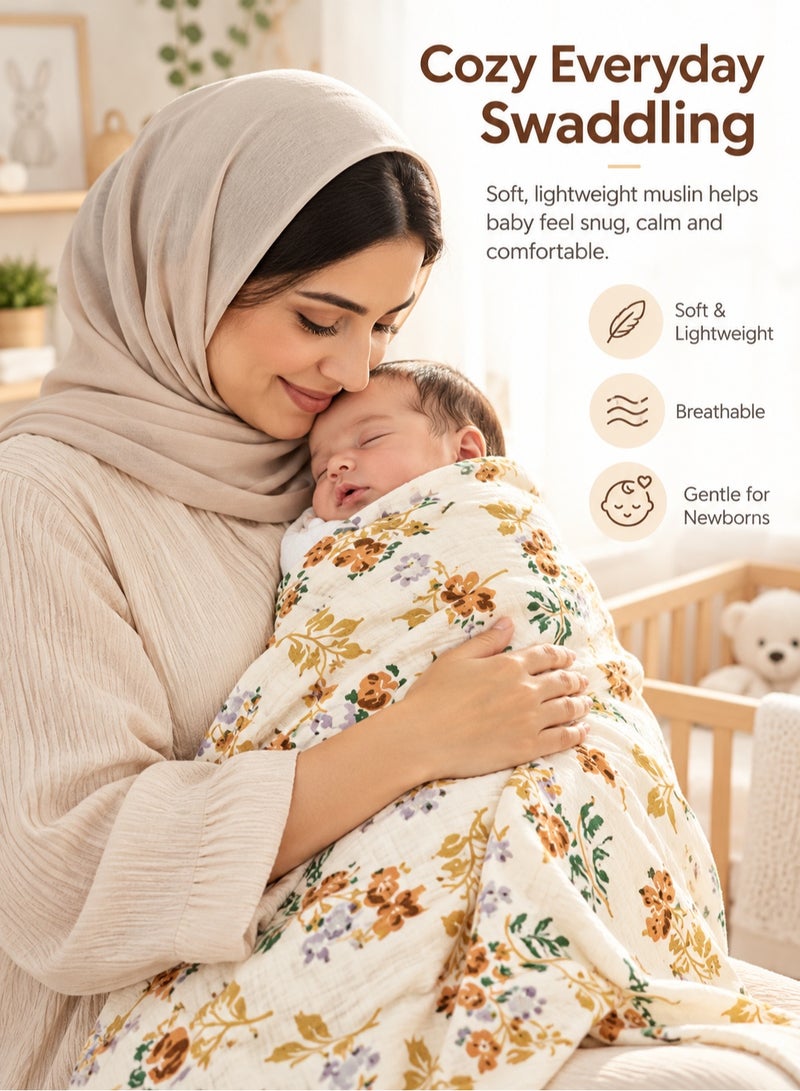 insular Muslin Swaddle Blankets for Boys and Girls, Large Receiving Baby Blanket, Soft Breathable Swaddling Wrap for Unisex Newborn (Floral) - Image 4