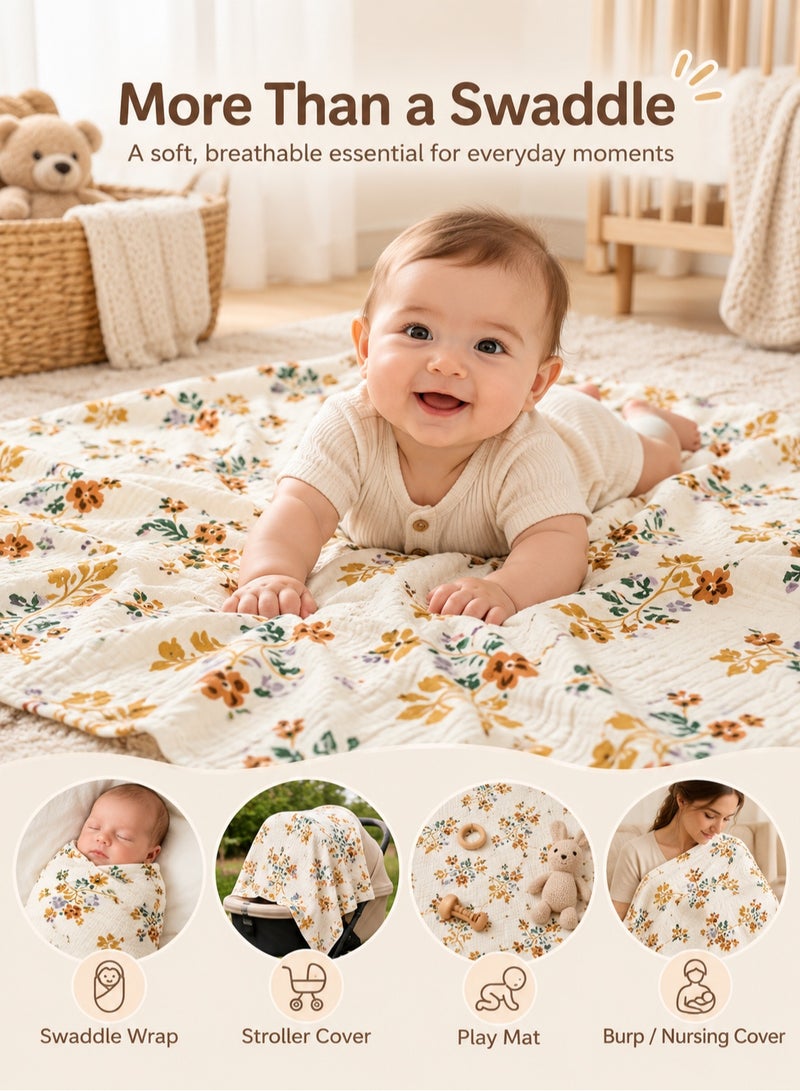 insular Muslin Swaddle Blankets for Boys and Girls, Large Receiving Baby Blanket, Soft Breathable Swaddling Wrap for Unisex Newborn (Floral) - Image 5