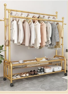 A 2-in-1 mobile clothes hanger with a luxurious golden design, with bottom shelves and multiple hangers - pzsku/Z754E6AC75645C1506DCCZ/45/_/1738383315/08082ba2-37a2-4db0-9f47-16198d160f55