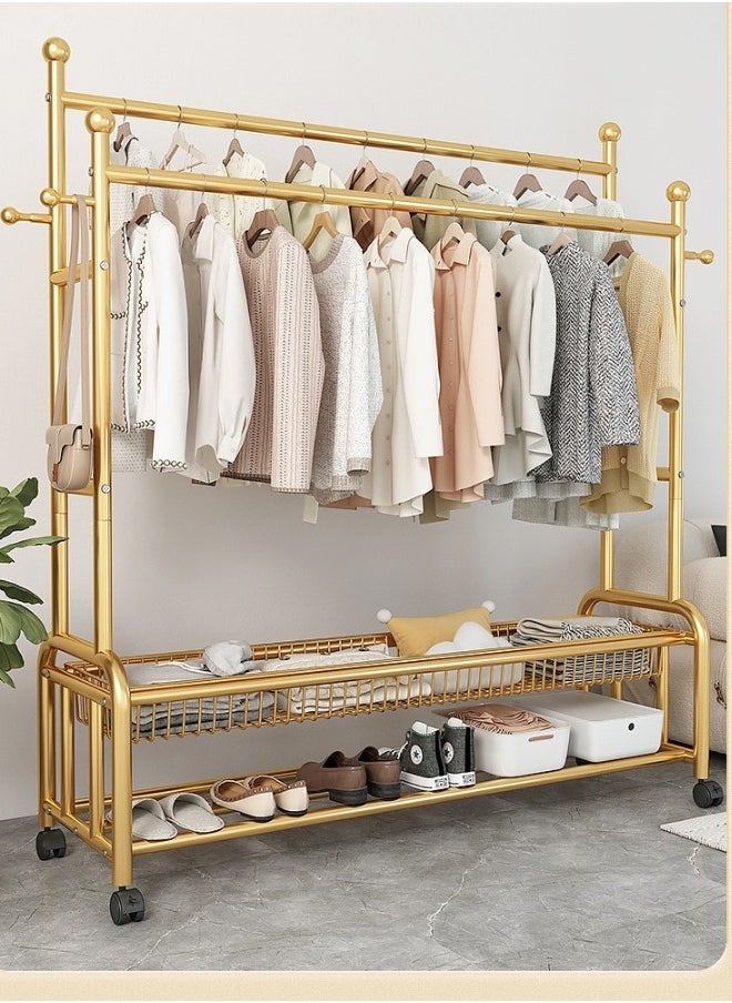 SHEE ONE A 2-in-1 mobile clothes hanger with a luxurious golden design, with bottom shelves and multiple hangers  - Image 1