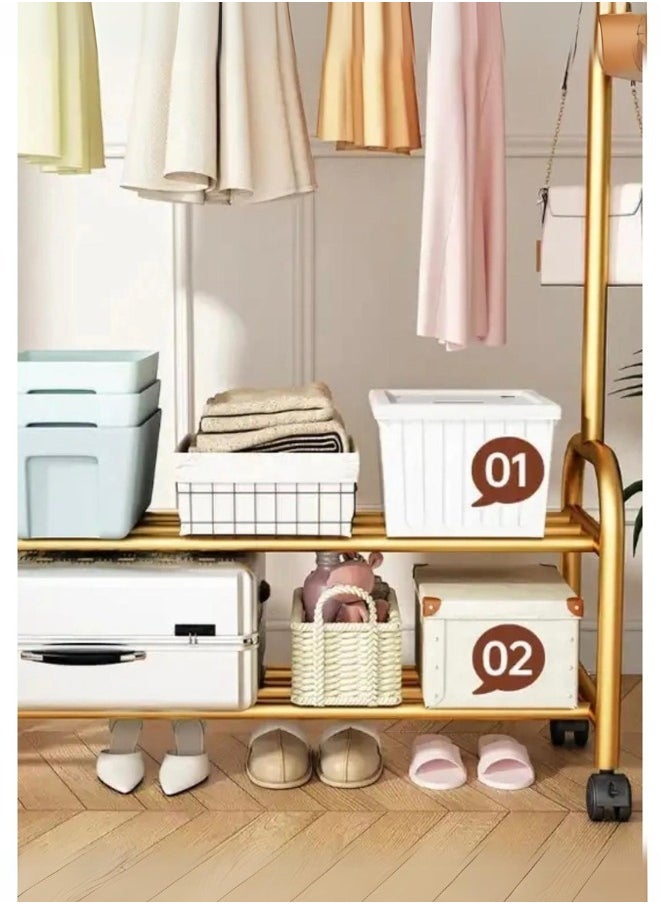 SHEE ONE A 2-in-1 mobile clothes hanger with a luxurious golden design, with bottom shelves and multiple hangers  - Image 2