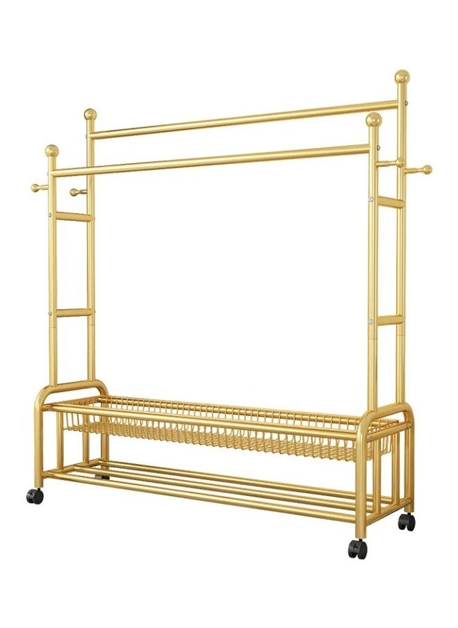 SHEE ONE A 2-in-1 mobile clothes hanger with a luxurious golden design, with bottom shelves and multiple hangers  - Image 3