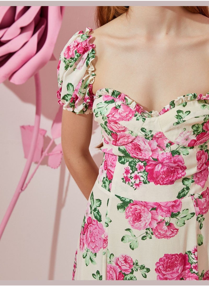 KOTON Heart Neck Puff Sleeve Mini Dress  - Image 5
